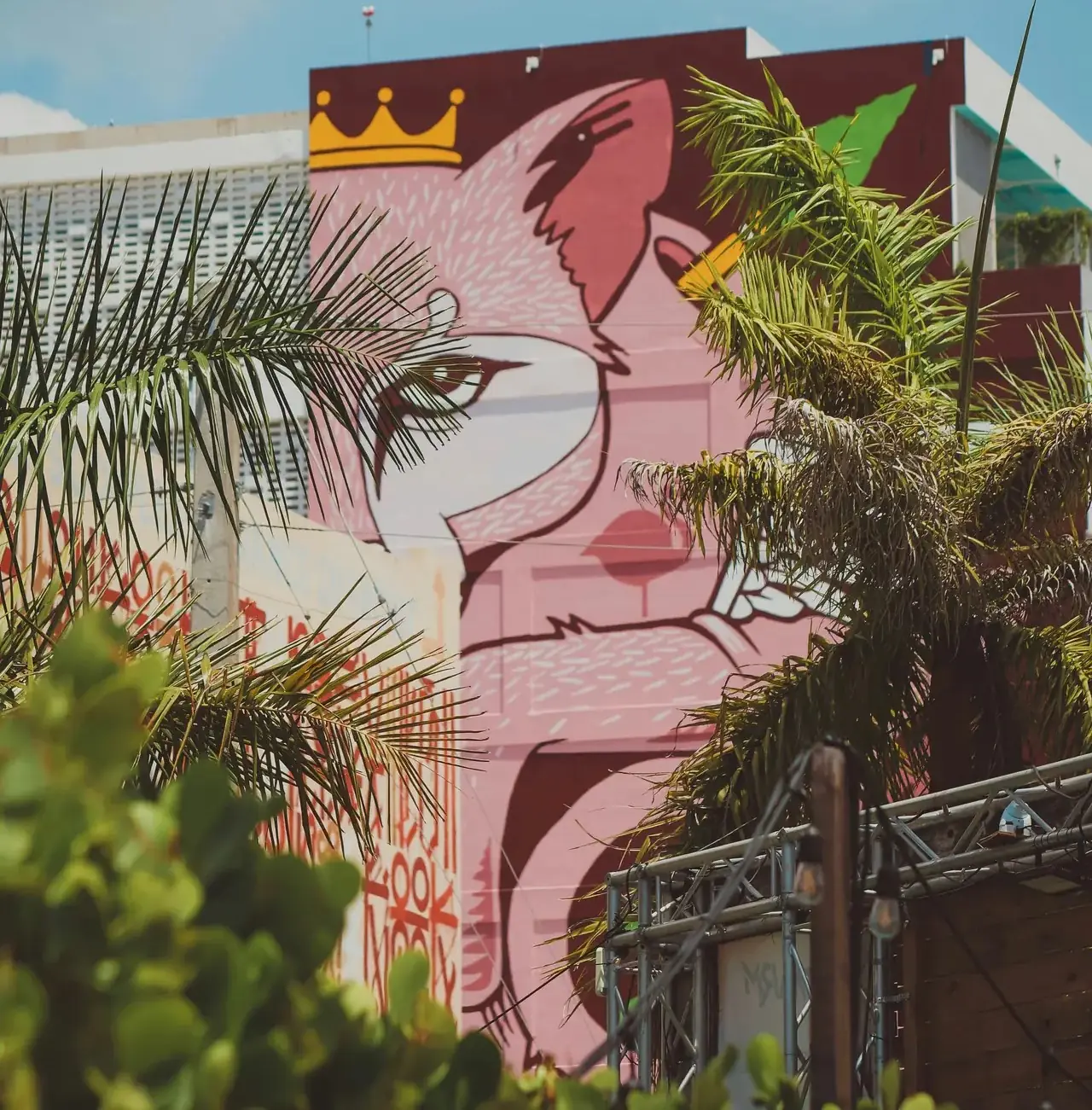 Florida panther painted on the face of a building.