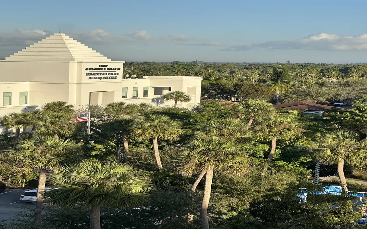 Panoramic view of Homestead from above.